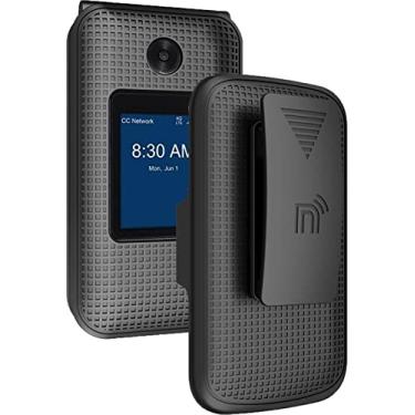 Imagem de Capa com clipe para ZTE Cymbal 2 Flip Phone, Nakedcellphone [Grid Texture] Slim Hard Cover e [Rotating/Ratchet] Belt Hip Holster para ZTE Cymbal U, Z2335CC, Telstra Flip 3, Z2335T, Z2335CA - Preto