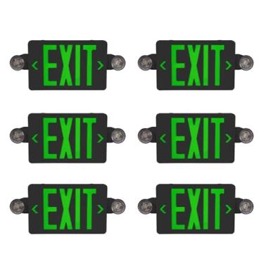 Imagem de CM MZY Placa de saída verde com cabeças ajustáveis, luz de emergência LED com caixa preta, padrões dos EUA, certificação UL, combo para negócios, com bateria reserva, CA 120/277V, pacote com 6