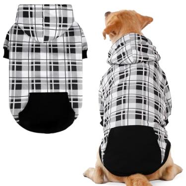 Imagem de EXPAWLORER Moletom com capuz xadrez para cachorro - suéter quente estilo britânico com orifício para trela, roupas Pitbull, roupas de inverno para todas as raças, roupas de cachorrinho, menino-gato