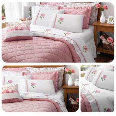 Imagem de Kit Casal, Queen ou King Cobre Leito com Jogo De Lençol 11 Pçs Algodão