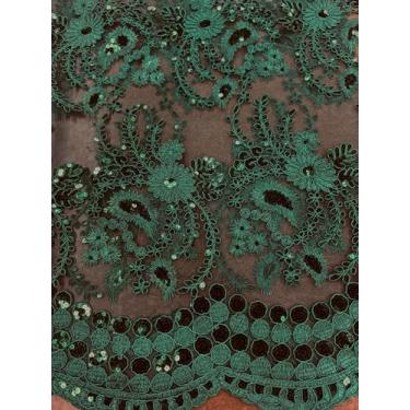 Imagem de Sedona Designz Tecido de renda floral com cordão de 122 cm/127 cm de largura com lantejoulas – Tecido de malha bordado para formatura e noiva com bordas recortadas, elegante para vestidos, decoração e