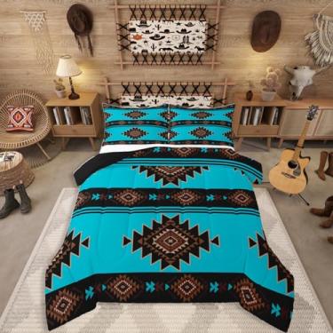 Imagem de Conjunto de edredom asteca ocidental tamanho solteiro, nativo americano Navajo, para meninos adultos e adolescentes, colcha geométrica do sudoeste, étnico americano, nativo, edredom rústico, decoração