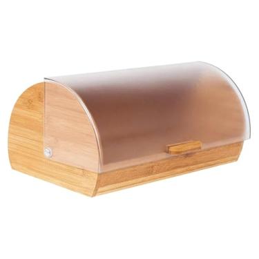 Imagem de Fenteer Caixa de pão de bambu Caixa de pão de com tampa de rolo Recipiente de armazenamento decorativo Suporte de armazenamento para muffins Salgadinhos Pães