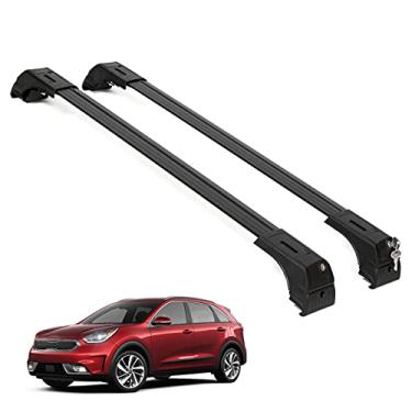 Imagem de Barras transversais para rack de teto para Kia NIRO 2017-2021 - Conjunto de barras transversais de bagagem de alumínio com trava para carregar bagagem, canoa, snowboard, caiaque, bicicleta da ERKUL Car Accessories | Preto