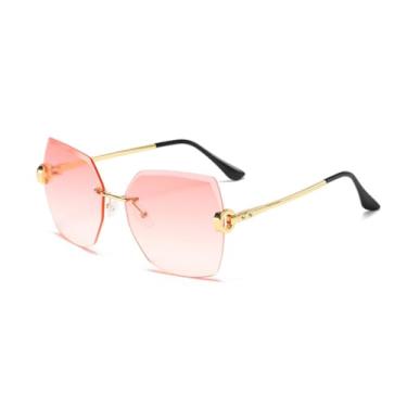 Imagem de HCPIHF Óculos de sol sem aro com lentes degradê e armação de metal para mulheres, armação uv400 (6)