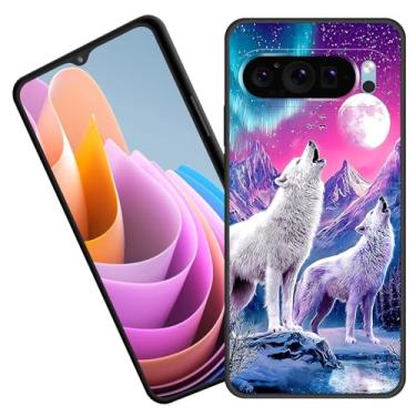 Imagem de BFUKVOU Capa protetora para Pixel 10 Pro XL, borracha de silicone macio premium para Google Pixel 10 Pro XL 6,8 polegadas 2025, lobos uivantes sob o luar