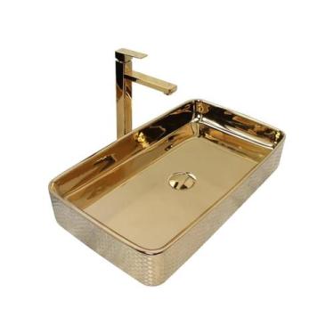 Imagem de Cuba Pia Louça Cerâmica Apoio Banheiro 61x35cm Luxo Gold - Smart Norte