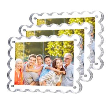 Imagem de Ruiqas Pacote com 3 porta-retratos de acrílico, 10 x 15 cm, moldura magnética transparente dupla face independente para quarto, sala de estar, casa