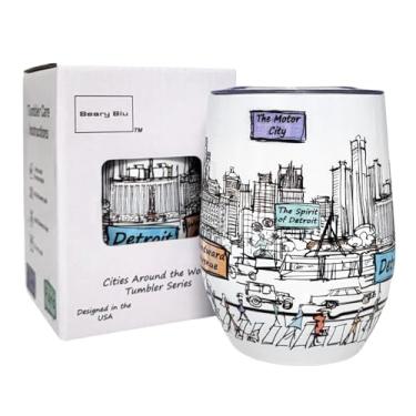 Imagem de Beary Blu Cidades ao redor do mundo Série de copos de 355 ml - Projetado nos EUA - Copo isolado a vácuo com tampas - Caneca de viagem de aço inoxidável para vinho e café, água, para bebida quente e