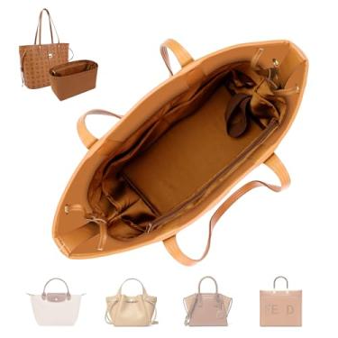 Imagem de ArcDiary Inserção organizadora de bolsa, bolsa macia e sedosa com 8 tamanhos, serve para Longchamp, Neverful, Gyard e mais bolsas (Médio, marrom)