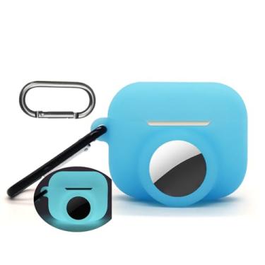 Imagem de Capa protetora azul brilhante 2 em 1 compatível com Airpods Pro 3 e conjunto de capa AirTag, suporte de silicone para rastreador GPS com mosquetão, macio, à prova de choque, antiarranhões, antiperda