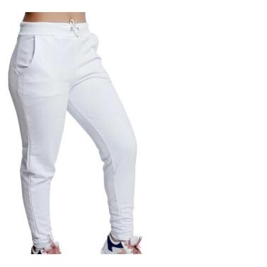 Imagem de Calça Feminina Moletom Lisa Modelo Slim Punho - LGAMN, Branco, P