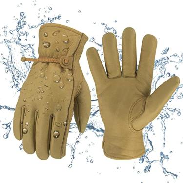 Imagem de KKOYING Luvas de Trabalho de Couro Luvas de Jardinagem Impermeáveis para Homens E Mulheres Luvas de Trabalho de Couro de Vaca Resistente com Pulso Ajustável (Xs)