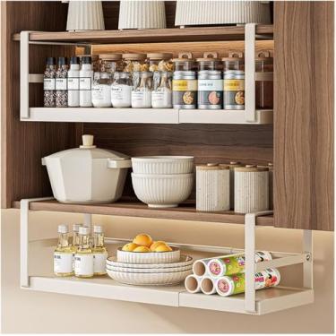 Imagem de Prateleira De Cesta Suspensa De Metal Para Armário De Cozinha Guarda-roupa - Armazenamento De Prateleira Inferior Para Escritório Banheiro Organizador De Arm, Stainless Steel+white, 22 * 45-63cm