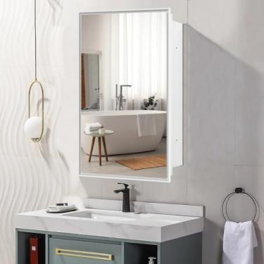 Imagem de FOMAYKO Armário com espelho de 40,6 x 66, simples e bonito, grande espaço de armazenamento, branco fosco para penteadeira de banheiro