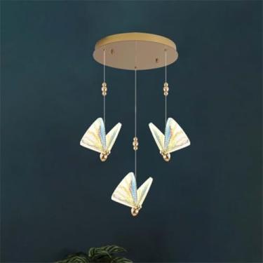 Imagem de Lustre De Borboleta Luminária De Sala De Jantar 8 Luzes Ilha De Cozinha Pingente De Luz 4500k 40w Moderno Led Colorido Acrílico Borboleta Lâmpada, Colourful, 3-Heads Round Ceiling