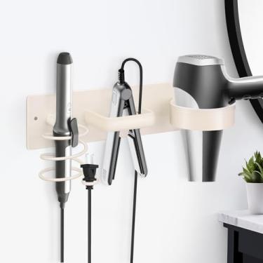 Imagem de Zenymb Suporte para secador de cabelo, modelador de cachos para chapinha, suporte de ferro de ondular, suporte de parede, organizador de ferramentas de cabelo de banheiro 3 em 1 para secador universal