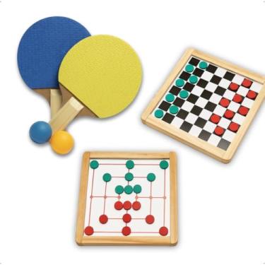 Imagem de Conjunto de Jogos Educativos Madeira – Damas, Trilha, Raquetes e Bolinhas,Lúdico e Interativo,Diversão em Família