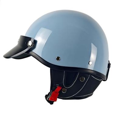 Imagem de SanQing Capacetes De Motocicleta Retrô Com Casco Aberto, Capacete Motocross Para Ciclismo, Cruiser, Scooter, Chopper, Homens E Mulheres, Aprovado Pela Dot (Azul, Pequeno)