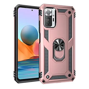 Imagem de SORAKA Capa para Xiaomi Redmi Note 10 Pro com suporte de anel, capa protetora Redmi Note 10 Pro, capa traseira de policarbonato rígido com placa de metal para suporte magnético de telefone e carro,