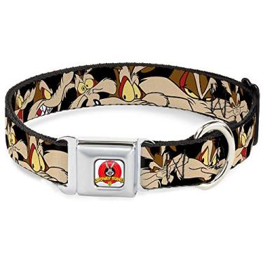 Imagem de Buckle-Down Coleira para cães com fivela de cinto de segurança – Wile E. Coyote Expressions Preta – 2,54 cm de largura – serve para pescoço de 38 a 66 cm – Grande