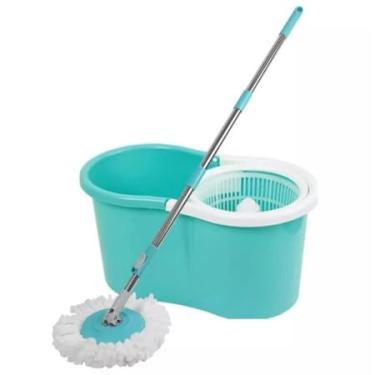 Imagem de Mop Giratório Fit Esfregão Top Cabo Inox 3 Em 1 Balde com centrifuga resistente cabo regulavel microfibra