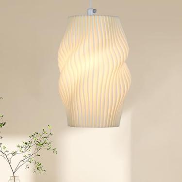 Imagem de Luminária Pendente 3D para Cabeceira, Branca, com Lâmpada LED 5W, Cabo 2m, Fibra de Resina, Soquete E27 (1017-Luz quente)