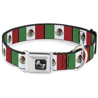 Imagem de Buckle-Down Coleira para cães com fivela de cinto de segurança – bandeiras do México – 3,8 cm de largura – serve para pescoço de 40,6 a 58,4 cm – Médio