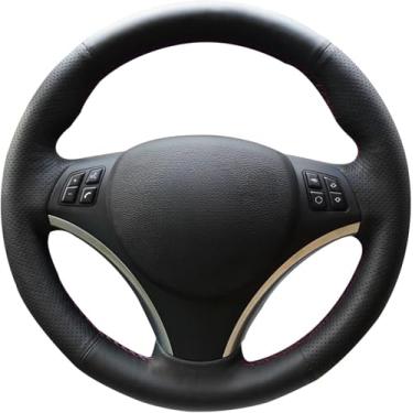 Imagem de MEWANT Capa de volante automotiva personalizada costurada à mão DIY preta de couro genuíno para BMW E90 325i 330i 335i E87 120i 130i 120dMEWANT MET002401