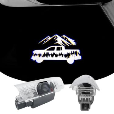 Imagem de 2 peças de luzes LED com logotipo de porta de carro, compatível com Tacoma 2025, projetor de cortesia, luz de boas-vindas a laser, acessórios de carro (montanha, para Tacoma 2025)