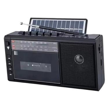 Imagem de Generic Toca-fitas compacto, toca-fitas, rádio vintage, rádio AM solar portátil para parque, viagem, casa, banheiro, jardim, Preto