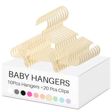 Imagem de Hsei Cabides de berçário com clipes para calças de bebê 10/20/40 cabide de plástico recém-nascido com clipe 20/40/80 para armário, roupas infantis, casacos, saias e meias (amarelo, 30 pacotes)