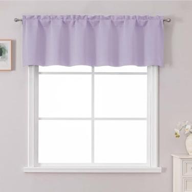 Imagem de Chyhomenyc Saia lilás para janela, pequena cortina de cozinha roxa clara para quarto/sala de estar, bolso para varão privacidade janela curta tratamento sanefa painel de beliche RV, 60Wx14L