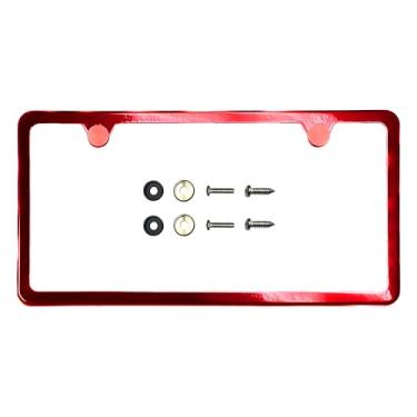 Imagem de T304 Moldura de placa de licença fina de aço inoxidável com dois furos – Acabamento polido espelhado 8K, resistente à ferrugem, design fino, ajuste universal, inclui tampas de parafuso, arruelas e