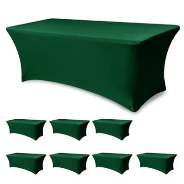 Imagem de Enjoyidea Capa de mesa para mesas retangulares de 1,8 m - pacote com 8 toalhas de mesa elásticas verde caçador - toalhas de mesa dobráveis de elastano de 1,8 m para festas, expositores de estande de