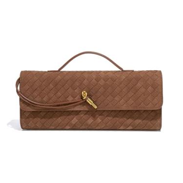 Imagem de JYG Bolsa feminina de tecido fashion para noite bolsa de ombro de couro PU feita à mão bolsa clutch casual bolsas transversais 2024, Camurça marrom, L11.8 x H4.33 x W1.57 inches