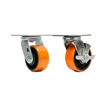 Imagem de Kit 2 un roda rodízio giratório freio poliuretano ferro pu 6 - AJAX