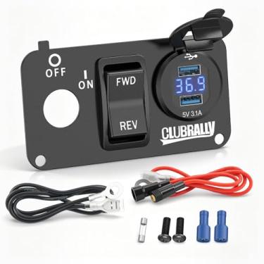 Imagem de CLUBRALLY Placa de chave de carrinho de golfe, placa de interruptor EZGO com interruptor de ré, DC 9V-48V 3.1A carregador USB duplo de carga rápida, voltímetro digital de LED, compatível com EZGO TXT,