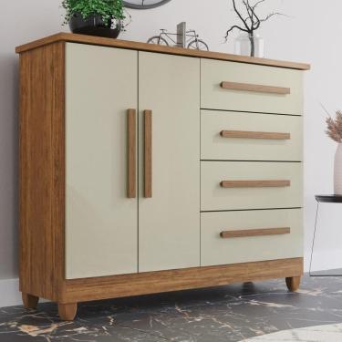 Imagem de Cômoda 2 Portas 4 Gavetas Madri Plus Com Sapateira - Tudo De Móveis Cinamomo/off