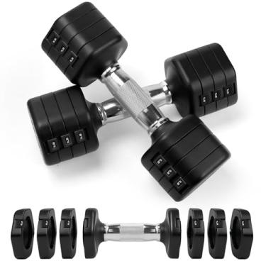 Imagem de Axiqunel Conjunto de halteres ajustáveis de 9 kg, conjunto de halteres 4 em 1, peso grátis, 1,8 kg, 2,7 kg, 3,6 kg, 4,5 kg, com alça de metal antiderrapante, conjunto de halteres femininos/masculinos