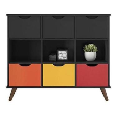 Imagem de Nicho Organizador Retro Preto com 6 Gavetas Preto/Colorida - Qmovi