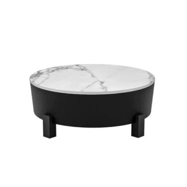 Imagem de Mesa de Centro Redonda com Tampo Marmorizado Moderno Sala Sofisticada Decoração Luxo 70x29cm(tampo branco)