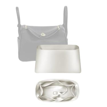 Imagem de Organizador de seda luxuoso para Lindy 19/26/30/34 – inserção leve para bolsa com bolsos, forro de cetim macio, mantém a forma da bolsa, organizador de bolsa premium e modelador de bolsa (branco