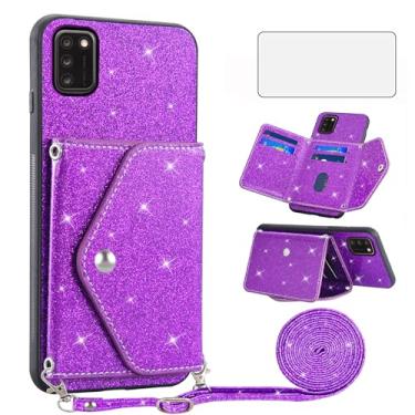 Imagem de Asuwish Capa de telefone para Alcatel TCL A3X A600DL Capa carteira com protetor de tela de vidro temperado e alça transversal cordão Bling Glitter suporte para cartão de crédito TCLA3X TLC AX3 600DL