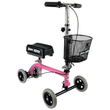 Imagem de Andador 4 Rodas Dobrável com Cesta e Apoio para Joelho Ideal para Lesões Suporta 72 kg, KNEEROVER, Rosa