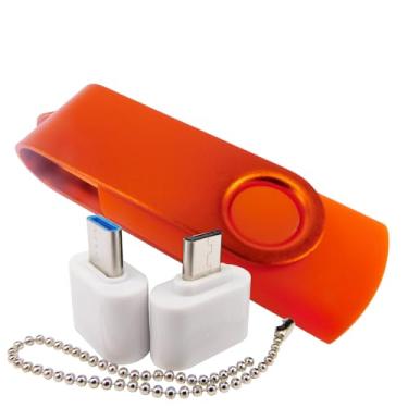Imagem de Pen Drive USB de 4 GB com 1 adaptador OTG (micro USB) e 1 adaptador tipo C (USB-C) para celular (laranja)