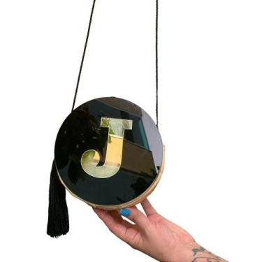 Imagem de Bolsa Copacabana Preta - Palha de Carnaúba com Inicial Personalizada -