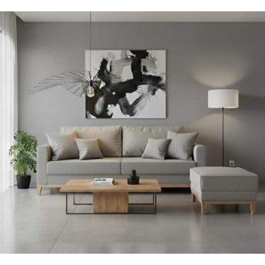 Imagem de Conjunto Sofá Beny e Puff Beny, 2 Peças, Tecido Linho. (Cinza)