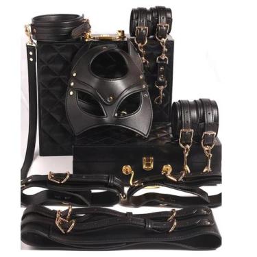 Imagem de Kit BDSM 7 Peças - Máscara, Algemas e Acessórios em Couro - Master