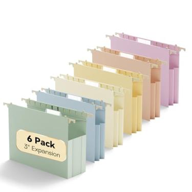 Imagem de NORDUN Pasta de arquivo expansível de plástico tamanho carta, expansão resistente de 7 cm, pacote com 6 pastas suspensas de capacidade extra, bolso sanfonado, abas ajustáveis, organizador de pendurar